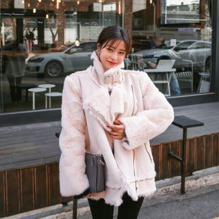 Belted Neck Faux-shearling Jacket