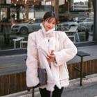 Belted Neck Faux-shearling Jacket