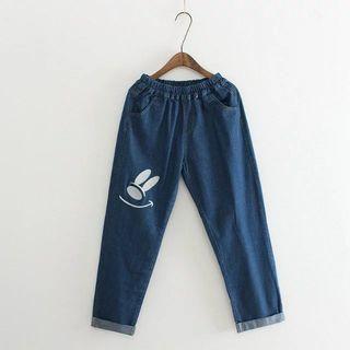 Embroidered Band Waist Jeans
