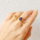 Leaf Detail Open Ring J1755 - Purple & Gold - One Size