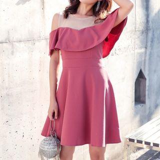 Shoulder Cut Out Ruffle Trim A-line Dress
