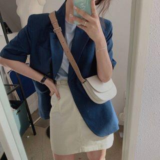 Plain Short-sleeve T-shirt / Short-sleeve Blazer / Mini Straight-fit Skirt
