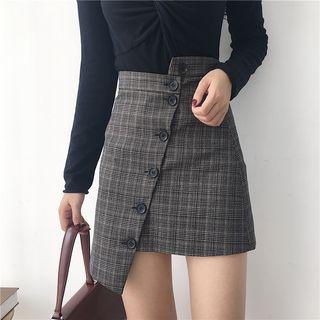 Asymmetric Hem Plaid Mini A-line Skirt