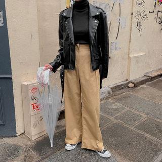 Tab-waist Pleated Wide-leg Pants