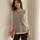 Pocket-front Button-trim Sweater Vest