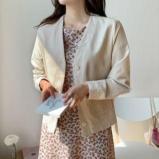 V-neck Pocket-front Jacket