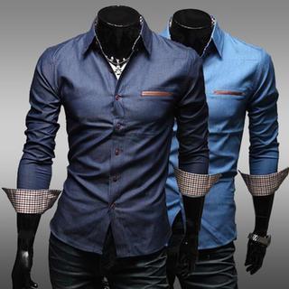 Faux Leather Trim Long-sleeve Shirt