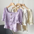 Short-sleeve Square Neck Crinkle Blouse