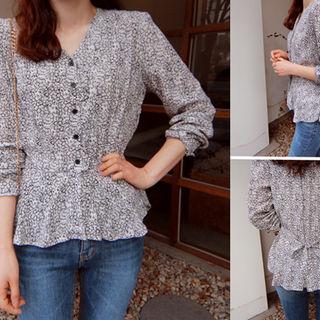 Floral Print Tie-waist Blouse Black - One Size