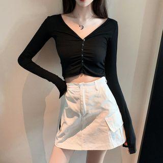 Button-up Crop Knit Top