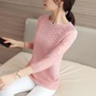 3/4-sleeve Lace Panel Sweater