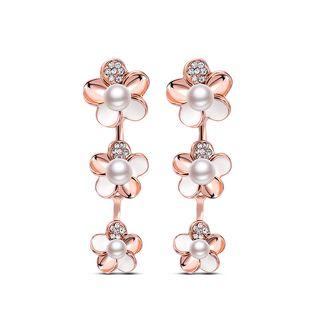 Fashion Flower Plated Rose Gold Earrings With White Cubic Zircon And Fashion Pearls