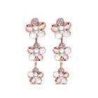 Fashion Flower Plated Rose Gold Earrings With White Cubic Zircon And Fashion Pearls