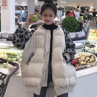 Leopard Patterned Panel Puffer Jacket