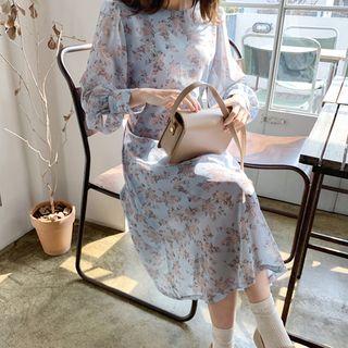 Floral Long Chiffon Dress Sky Blue - One Size