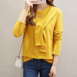 Long-sleeve Mock Two-piece Plain T-shirt