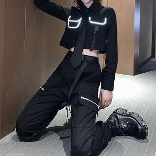 Plain Crop Shirt / High-waist Cargo Pants / Set