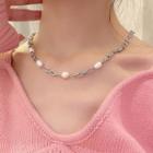 Faux Pearl Chain Necklace 4203 - White & Silver - One Size