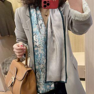 Flower Silk Scarf Light Blue - One Size