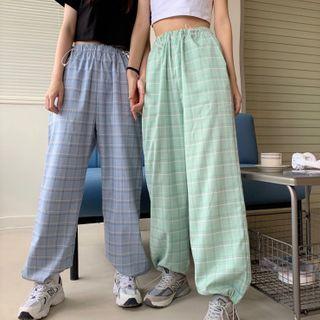 Plaid Elastic-waist Sweatpants
