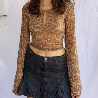 Floral Print Cut-out Long-sleeve Crop Top