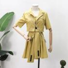 Set: One-button Lapel Crop Jacket + Sleeveless Mini Dress