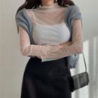 High-neck Dot / Flower Lace Top