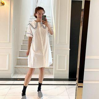 Sailor-collar Drawcord Shirtdress