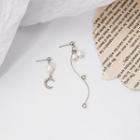 Non-matching Faux Pearl Rhinestone Moon Dangle Earring 1 Pair - E15661 - As Shown In Figure - One Size