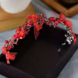 Wedding Rhinestone Mesh Bow Headband Red - One Size