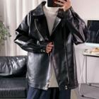 Faux Leather Zip Oversize Jacket