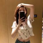 Short-sleeve Cherry Print Pointelle Knit Top White - One Size