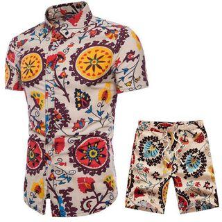 Set: Short-sleeve Patterned Shirt + Shorts