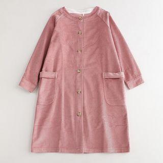 Round-neck Corduroy Single-breasted Coat