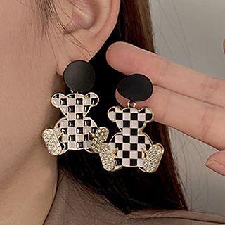 Bear Checker Alloy Dangle Earring 1 Pair - Black & White - One Size