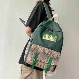 Printed Panel Buckled Backpack