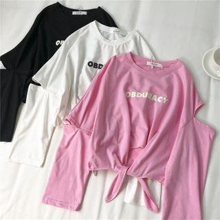 Long-sleeve Cutout Lettering Print T-shirt