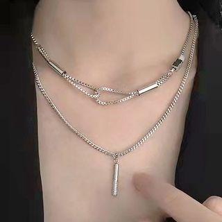 Layered Stainless Steel Choker Chocker - Silver - One Size