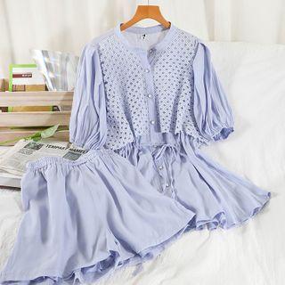 Set: Puff-sleeve Top + Shorts