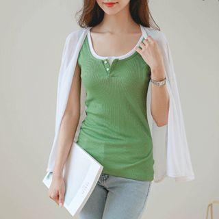 Buttoned-neckline Ribbed Tank Top