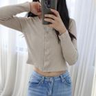 Petite Size Round-neck Slim Rib-knit Cardigan