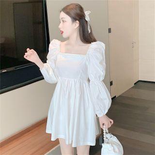 Faux Pearl Square-neck Long-sleeve Mini A-line Dress White - One Size