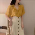 Short-sleeve Plain Blouse Yellow - Shirt - One Size
