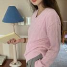 V-neck Thick Cable-knit Top