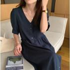 Short-sleeve Button-up Midi Shirtdress