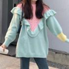 Color Block Ruffle Trim Sweater Pink & Aqua Green - One Size