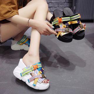 Contrast Color Strap Wedge Platform Sandals