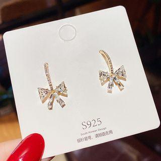 Bow Rhinestone Dangle Earring 1 Pair - Cs089 - Gold - One Size