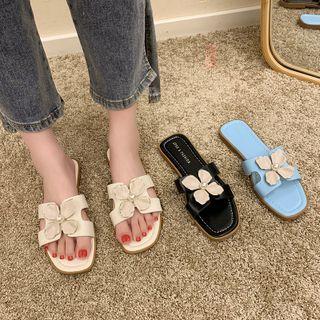 Beaded Flower Flat Slide Sandals