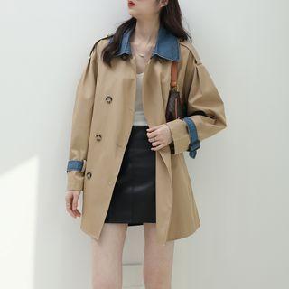 Two Tone Washed Denim Button-up Oversize Coat